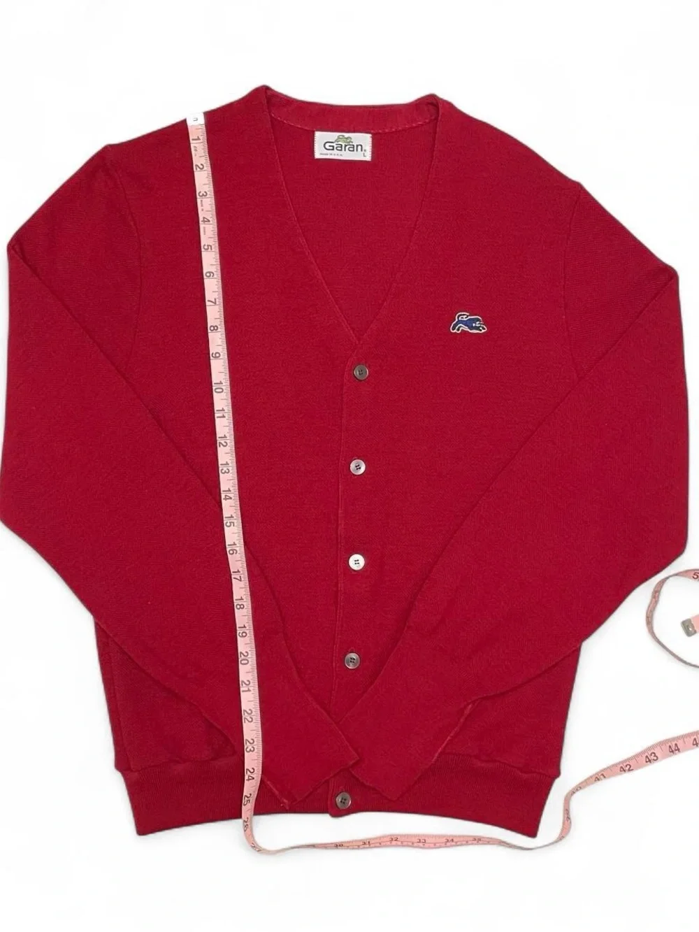 Vintage 70s-80s Garan Men’s Red Retro Knit Izod Lacoste Cardigan USA L Preppy